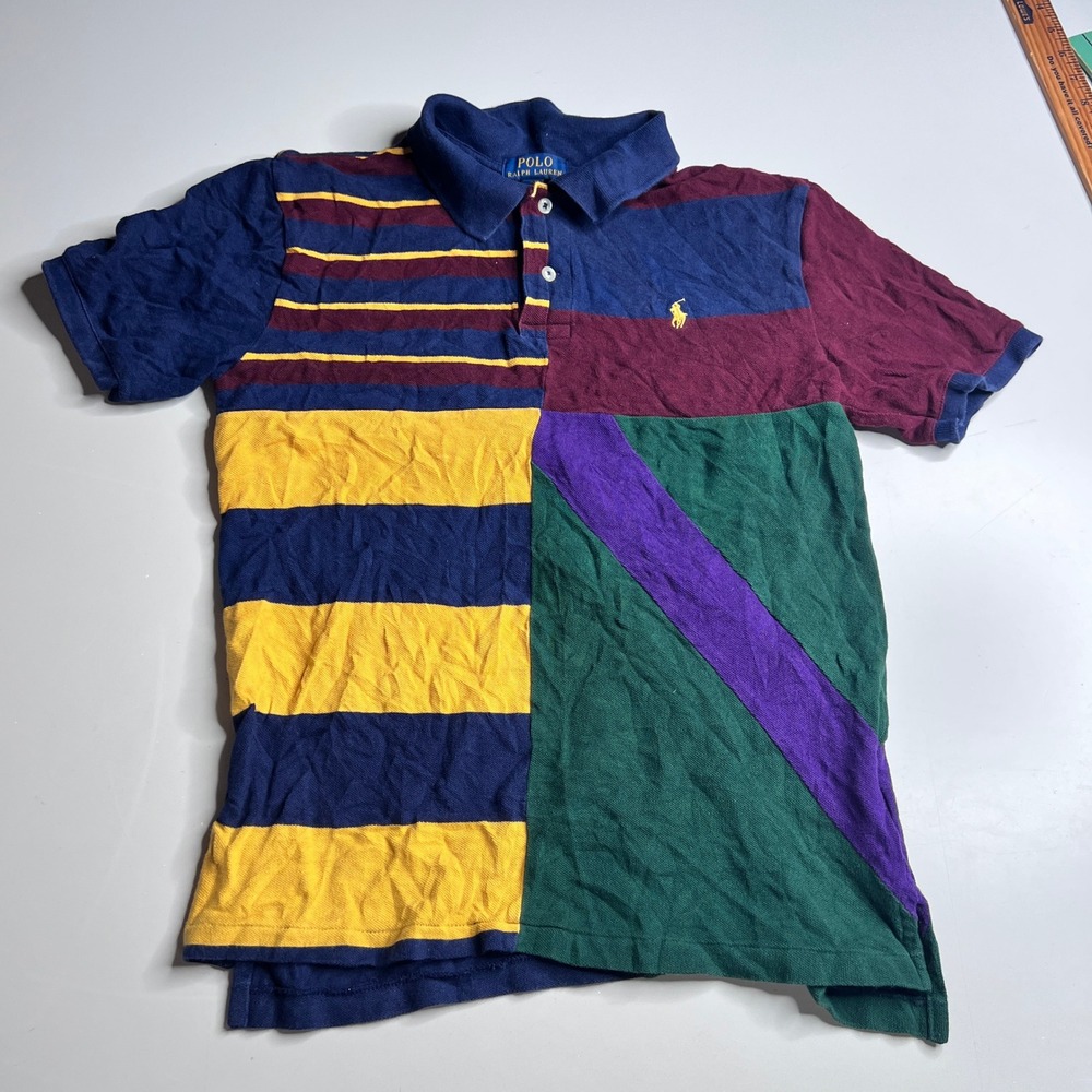 Polo Ralph Lauren Boys L 14-16 Colorblock Striped Polo Shirt Multi Color Pony